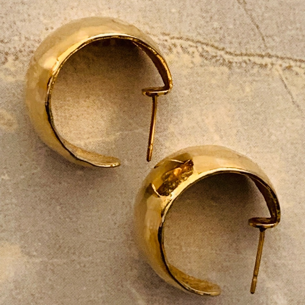 Golden Hammered Metal 3/4 Hoop Earrings